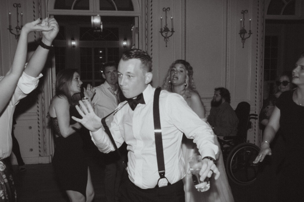 Wedding guests dancing